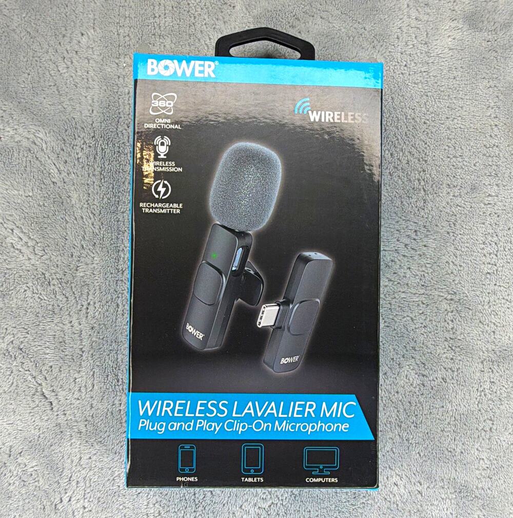 Bower Wireless Lavalier Mic Plug & Play Clip-On Rechargeable Omni Black